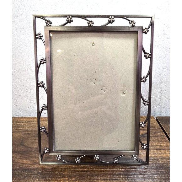 Vintage Metal Floral Pattern Frame 5"x7" Silver Rhinestones By Elsal - Picture 1 of 11